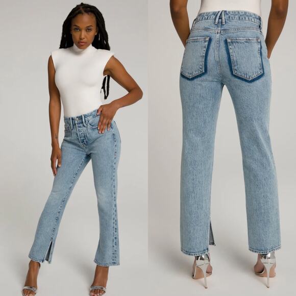 Good American Good Boy Jeans with Pleats Shadow Pocket Blue Size 15 33 - Picture 1 of 12